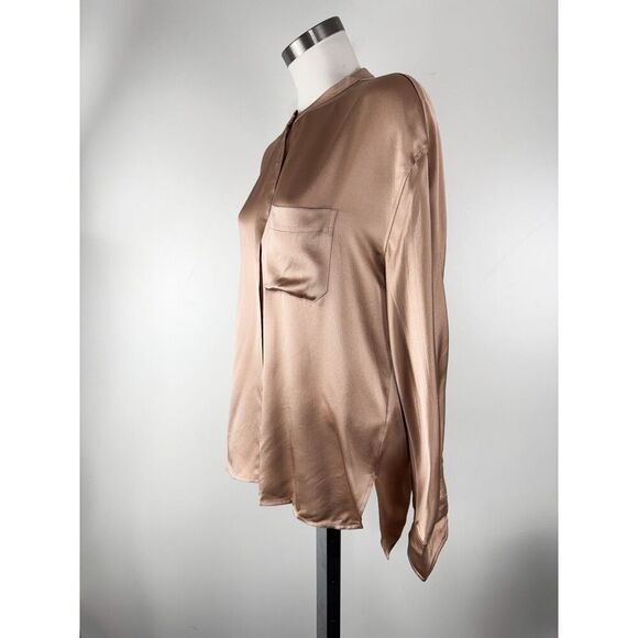 Vince Mandarin Collar Silk Blouse Top Career Size Large L Hidden Button Placket - Picture 2 of 5